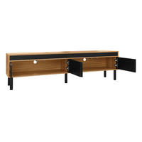 TV Lowboard 170x38x47 cm, 4 Türen, Massivholzfüße, Schwarz Natur - Schwarz, Holz (170/47/38cm)