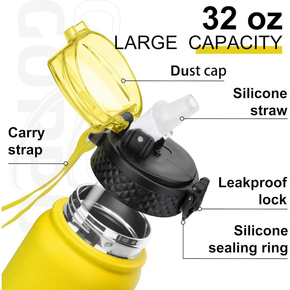 THERMOSFLASCHE mit Strohhalm 1 Liter Gelb - Gelb, Metall (8/8cm)