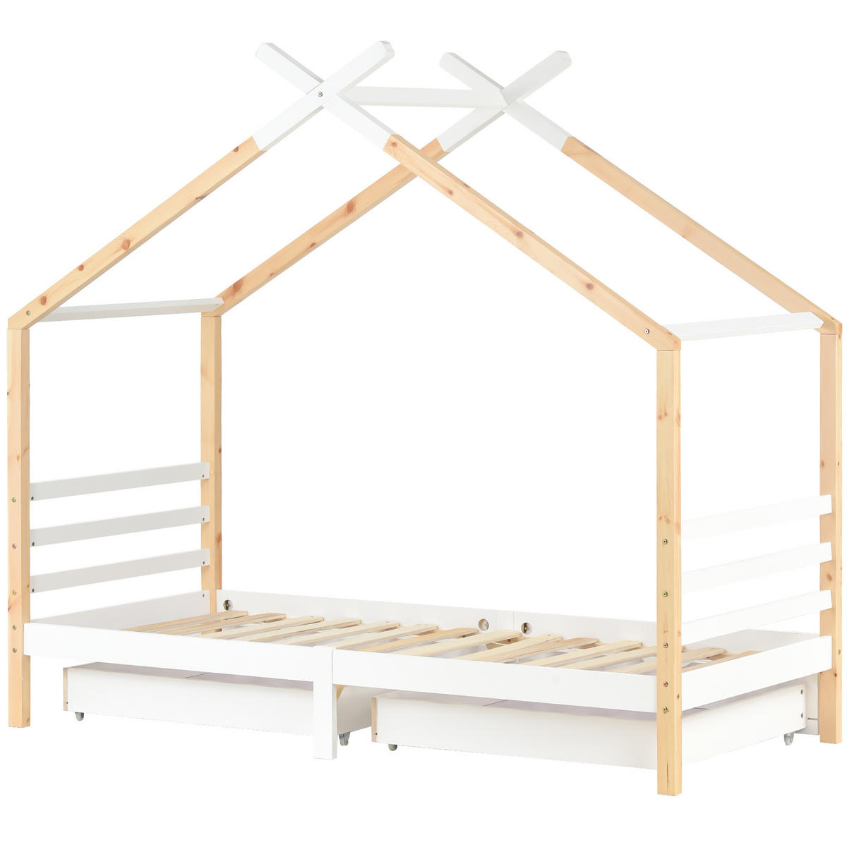 KINDERBETT Hausbett 90/200 cm mit Schubladen, Lattenrost, Weiß - Weiß, Holzwerkstoff (90/200cm) - Redom