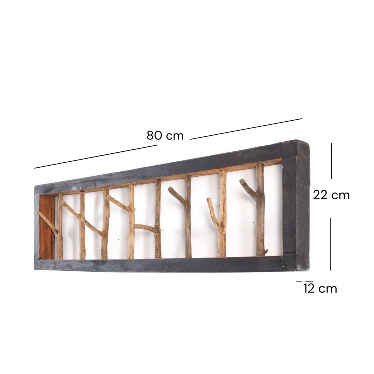 WANDGARDEROBE TREIBHOLZ UNIKAT 80 Recyclingholz massiv, 8 Haken 04 schwarz-natur - Graubraun, Holz (80/22/12cm) - DESIGN DELIGHTS