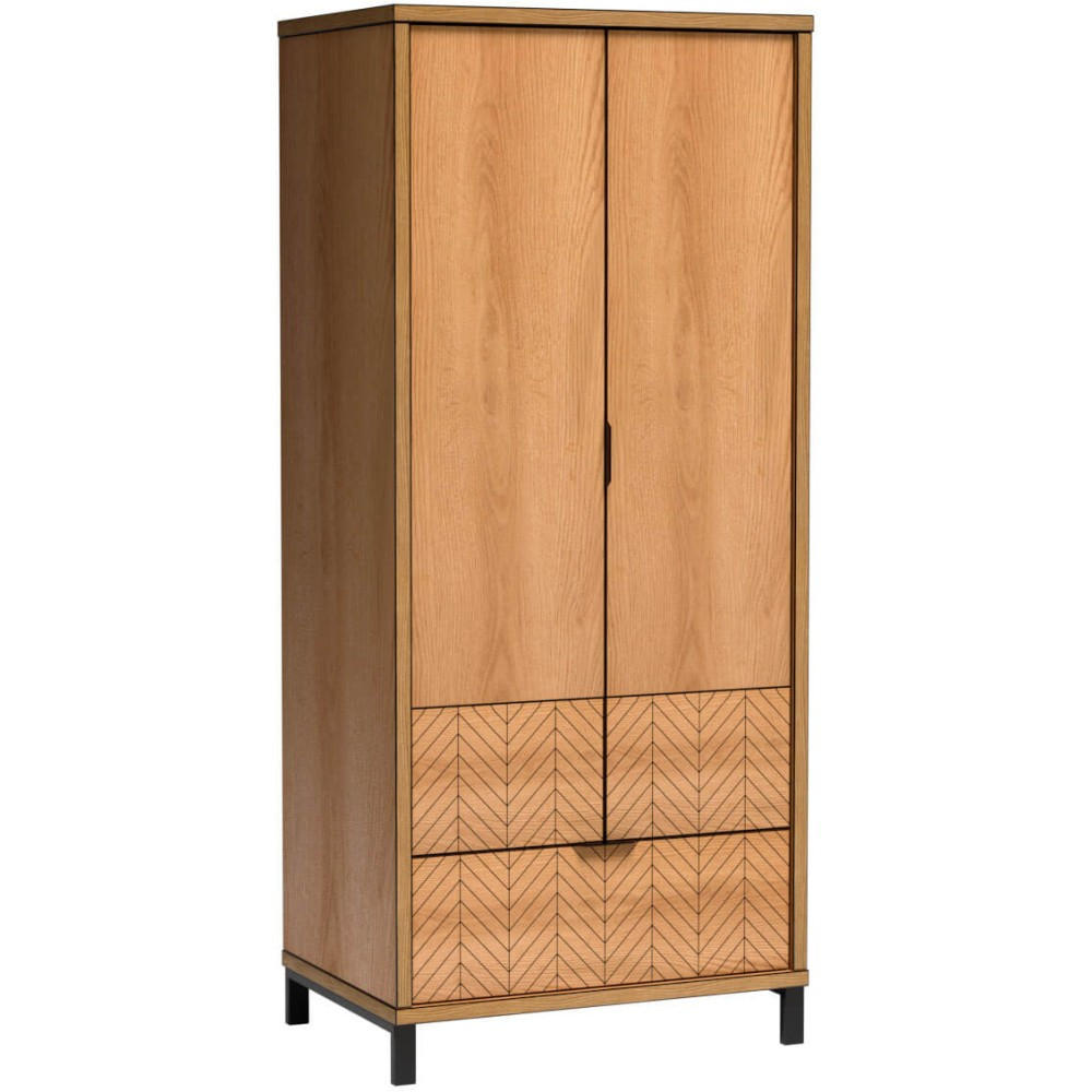 DREHTÜRENSCHRANK Fun mit 1 Schublade und 2 Türen, mit Beinen - Eichefarben/Schwarz, Holzwerkstoff (86.5/199/60.5cm) - Beautysofa