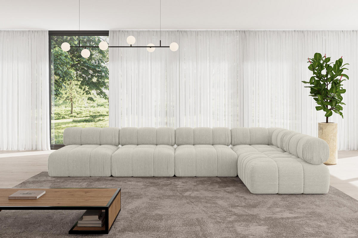 ECKSOFA modulares Sofa Samaro-L3 - 380x190x70 cm Hellgrau Cord - Hellgrau, Holzwerkstoff/Textil (380/190cm) - ALTDECOR