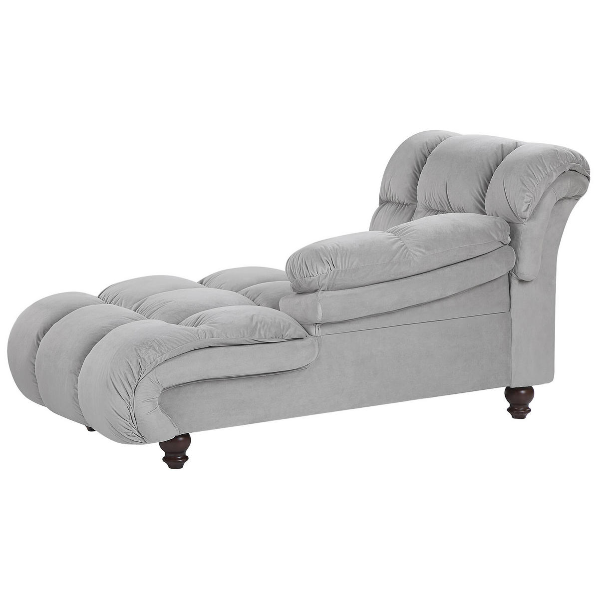 CHAISELONGUE Samtstoff hellgrau linksseitig Lormont - Grau, Textil (141/76/70cm) - Beliani