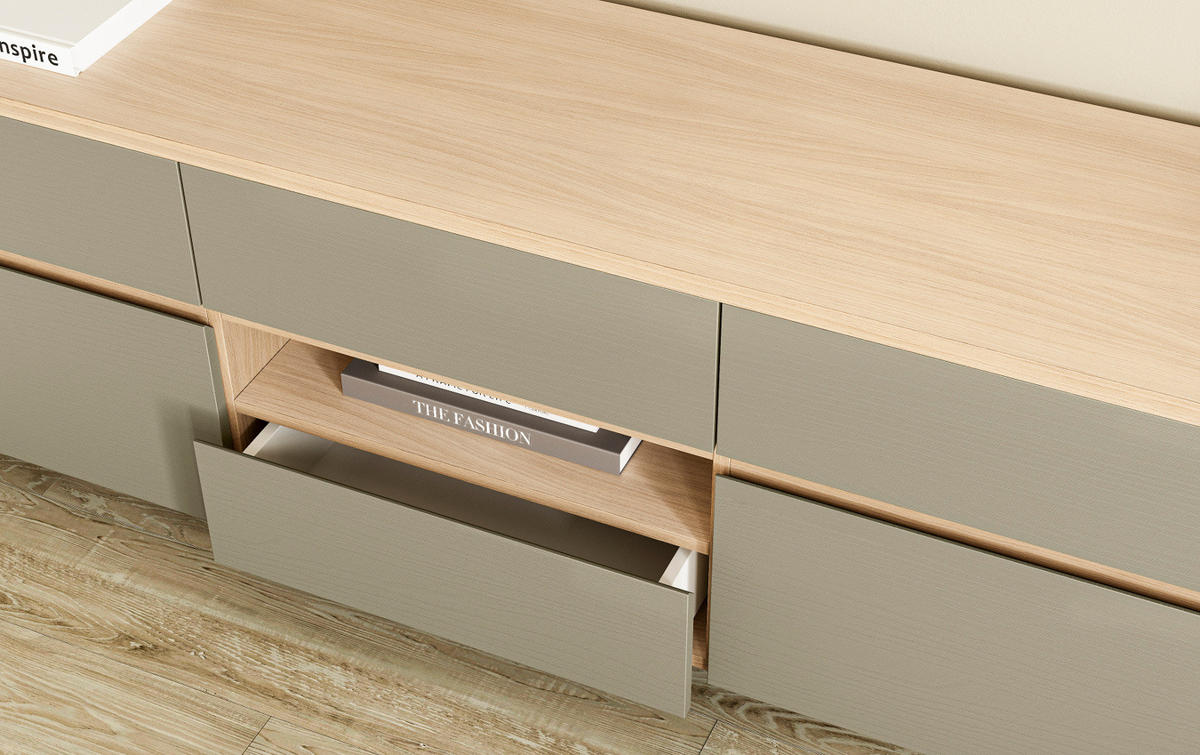 TV-LOWBOARD Salbei grün, Eiche, TV Unterteil skandinavisch 164 cm, Soft-Close - Salbeigrün/Eichefarben, Holzwerkstoff/Metall (164/58/39cm) - Furn.Design