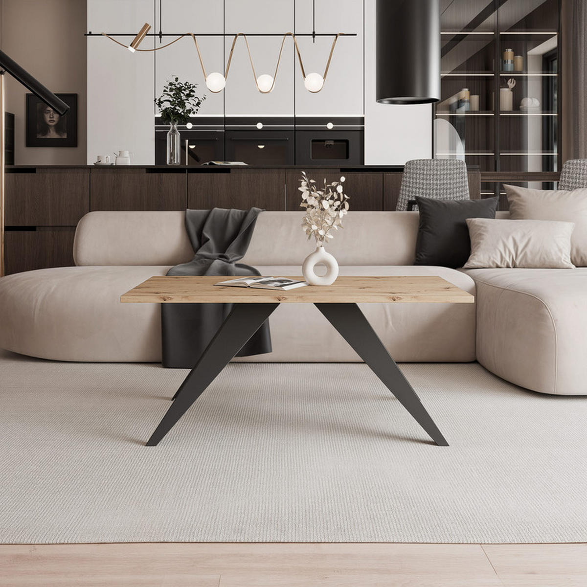 COUCHTISCH AIRA 120/60/48 cm Rechteckig, Schwarz/Artisan-Eiche - Schwarz/Eiche Artisan, Metall (60/120/48cm) - Idohome