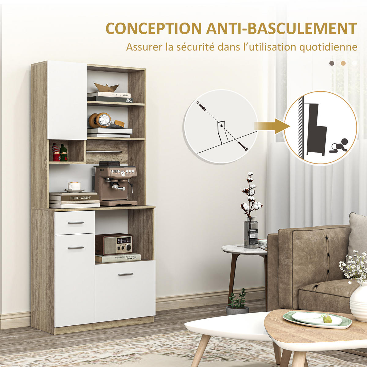 HIGHBOARD DE-11130 Verstellbare Böden Weiß/Holz - Weiß, Holzwerkstoff (35/180/80cm) - ComfortXL