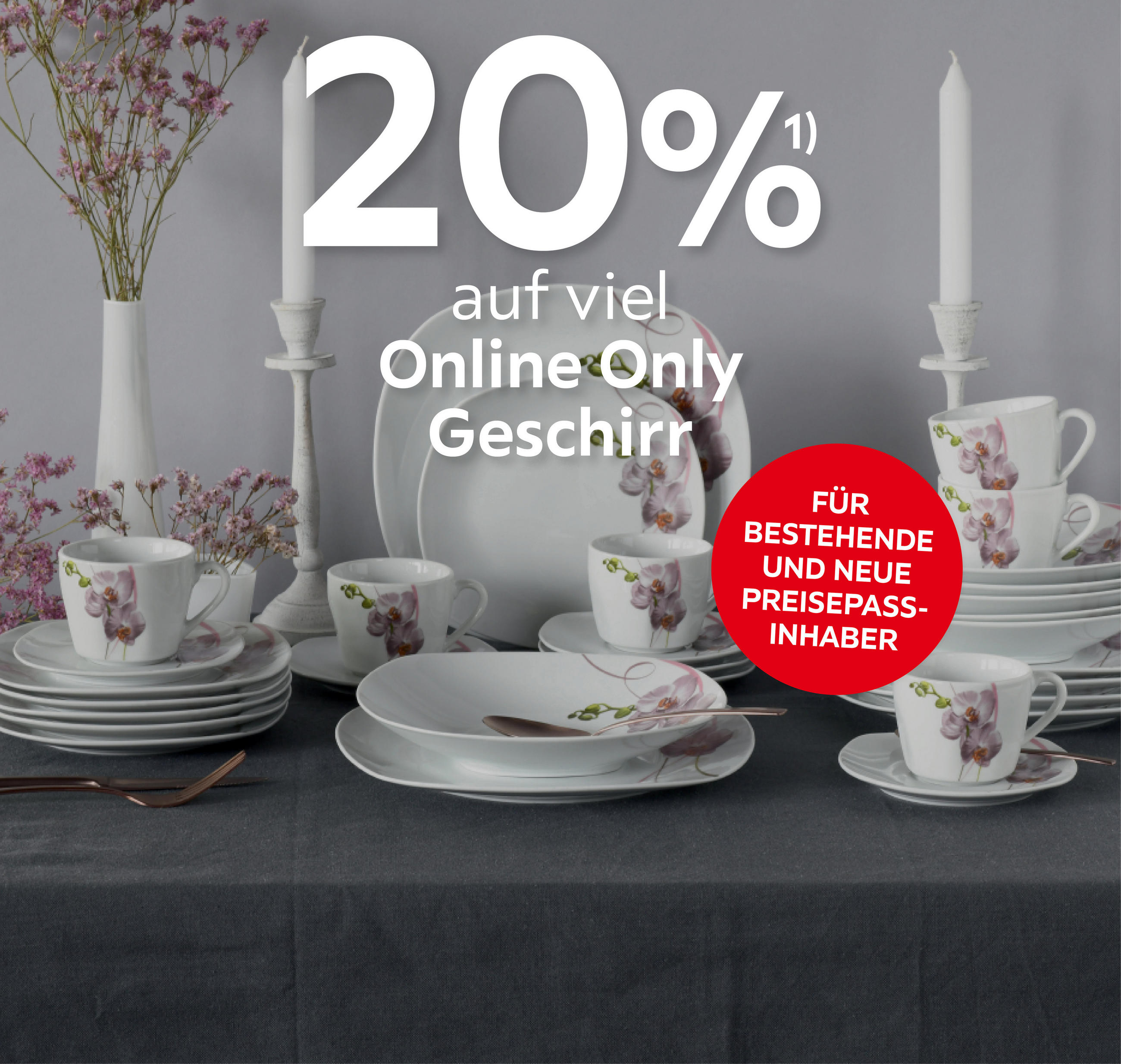 20% auf viel Online Only Geschirr; Für bestehende und neue Preisepassinhaber