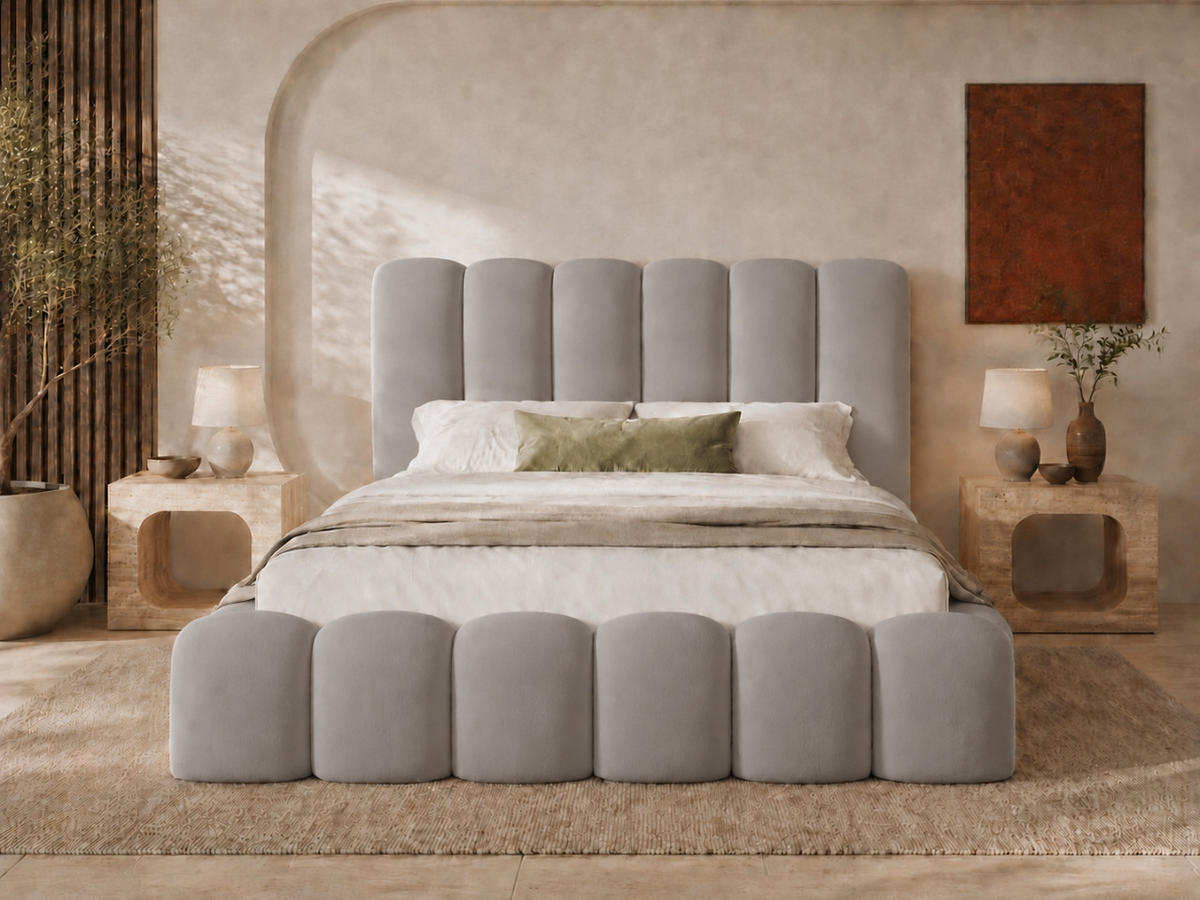 POLSTERBETT MELLOW 140x200 cm in Hellgrau, gepolstertes Kopfteil, Lattenrost, Bettkasten, Velvet-Stoff - Grau, Holz/Textil (140/200cm) - EMLAR Home