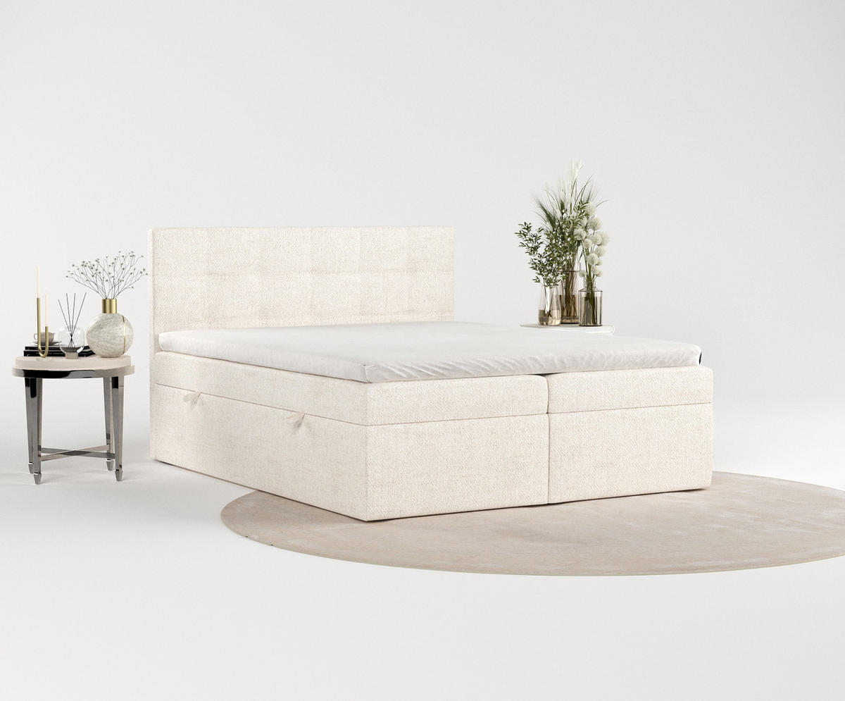 BOXBETT Tari Creme 140/200 cm mit Matratze und Topper - Creme/Schwarz, Holz/Holzwerkstoff (140/200cm) - Maison de Reve