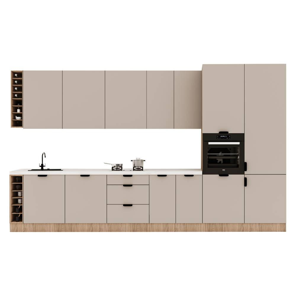 KÜCHENZEILE 395 cm - Sorento KS10-M395 - in Beige / Sonoma Eiche - Beige/Schwarz, Holz/Metall (395/247/58cm)