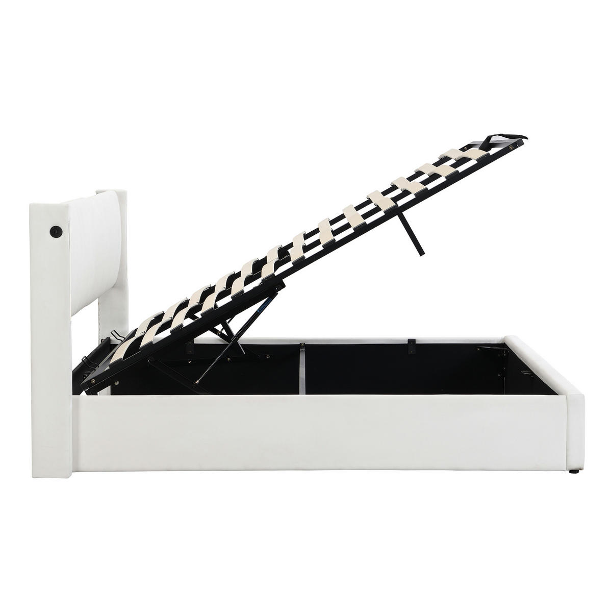 POLSTERBETT 140/190 cm aus PU mit LED-Beleuchtung, USB-Anschluss, verstellbarem Kopfteil und Bettkasten, Weiß - Weiß, Kunststoff (140/190cm) - Redom
