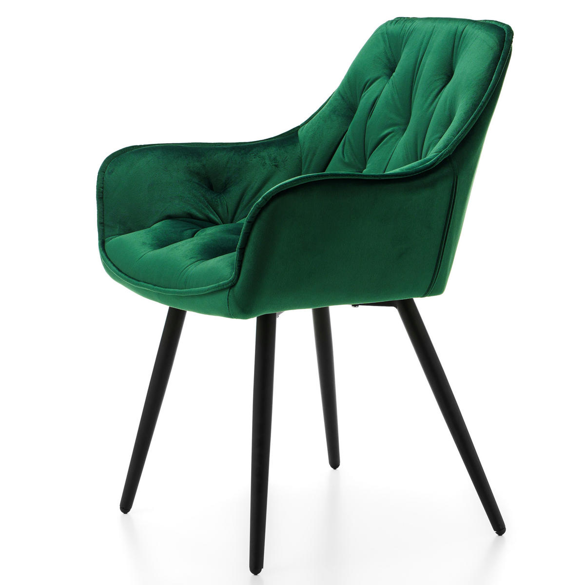 STUHL SIENA gepolstert mit Steppung - grün schwarze Beine - Samt Velours - Schwarz/Grün, Textil/Metall (58/87/61cm) - NEW HOME