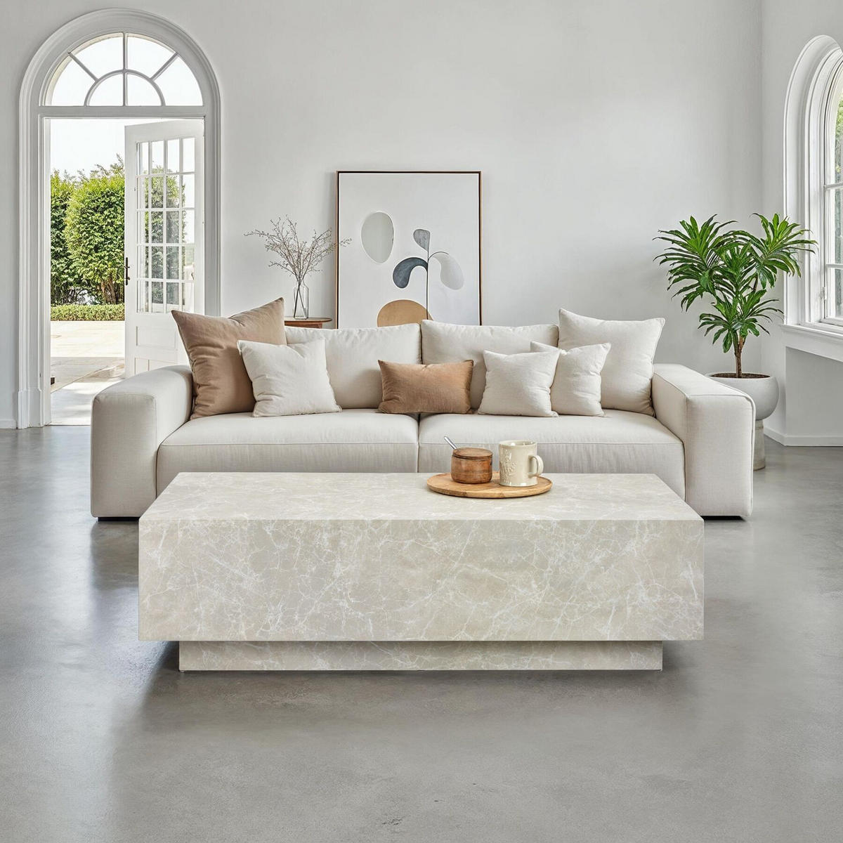 COUCHTISCH Lasley,inkl. Bodenschoner, Belastbarkeit 45 kg,Travertin Optik - Beige, Holz (60/120/35cm) - tectake