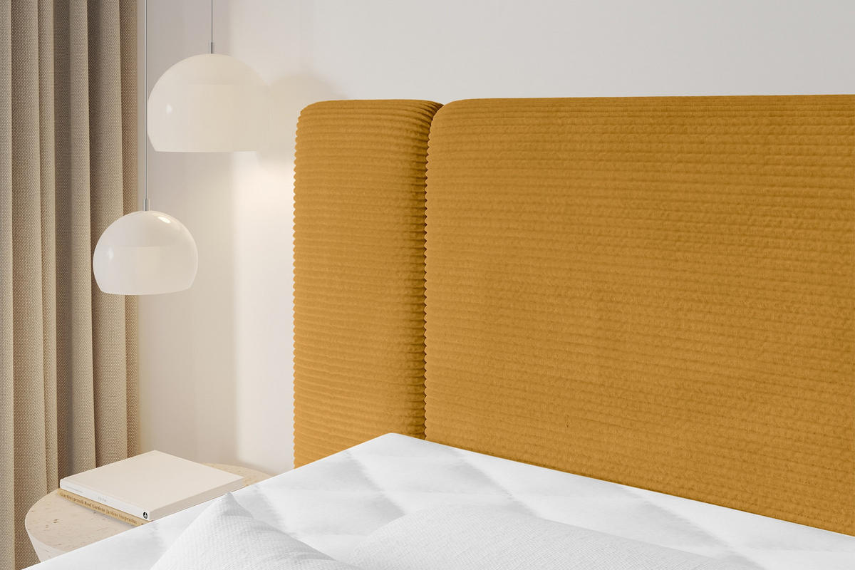 BOXSPRINGBETT mit Matratze H3/H4 - EVON KING Zanozek - 140x200 cm Senfgelb - Dunkelgelb, Holzwerkstoff (140/200cm) - ALTDECOR