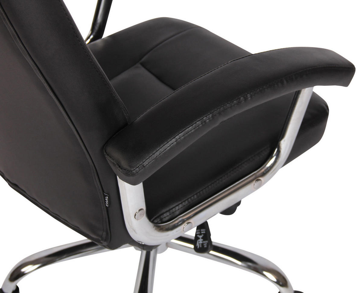 DREHSTUHL Lederlook Schwarz - Chromfarben/Schwarz, Textil/Metall (66/106/70cm) - CLP