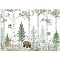 FOTOTAPETE Wald Tiere Grün 150x105 cm - Multicolor, Papier (150/105cm) - Wallarena