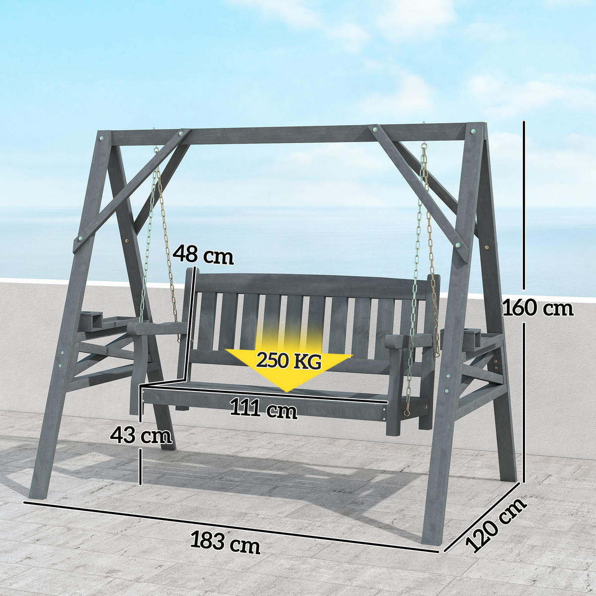 HOLLYWOODSCHAUKEL Grau 183.0/120.0/160.0cm - Grau, Holz (120/160/183cm)