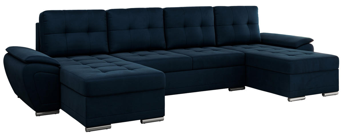 WOHNLANDSCHAFT UMBRIA U Dunkelblau Velvet - Dunkelblau/Grau, Textil/Metall (336/85/157cm) - MKS