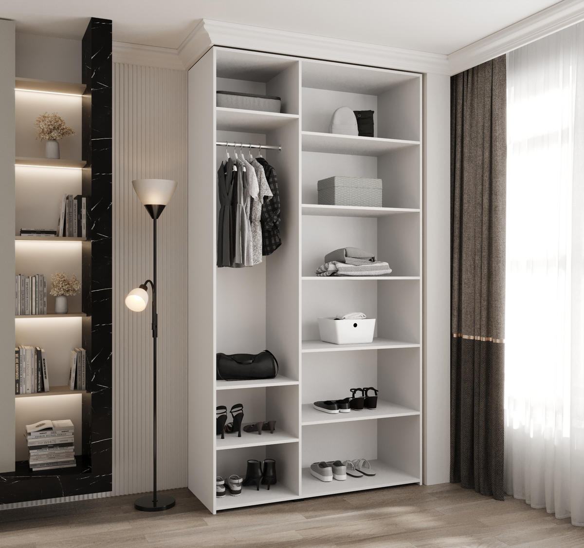 DREHTÜRENSCHRANK 245,5/130/50 3-türig - Schwarz/Weiß, Holz/Metall (130/245.5/50cm) - Abiks Möbel