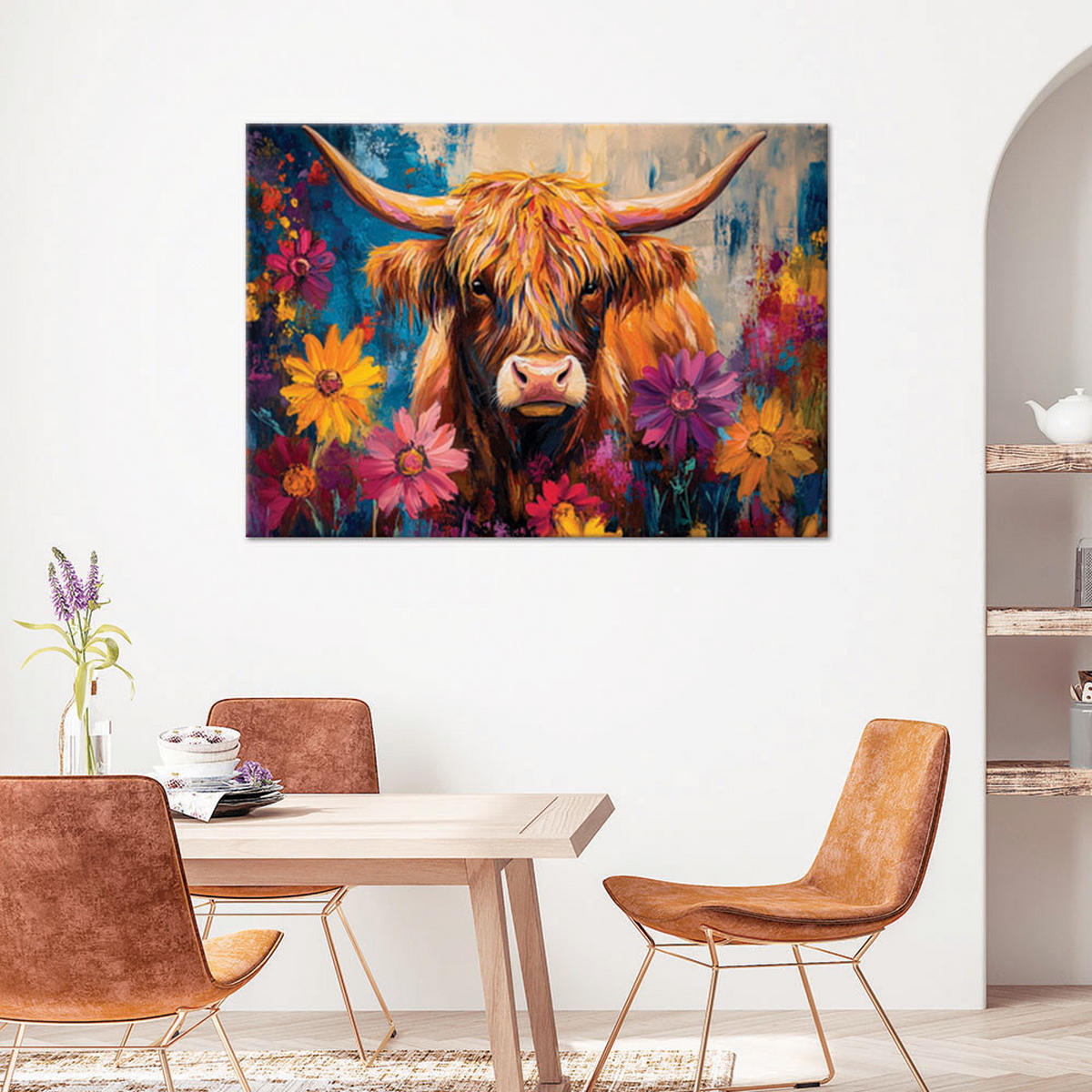 WANDBILD schottische kuhblumen gemalt - Multicolor, Textil (60/40cm) - Feeby