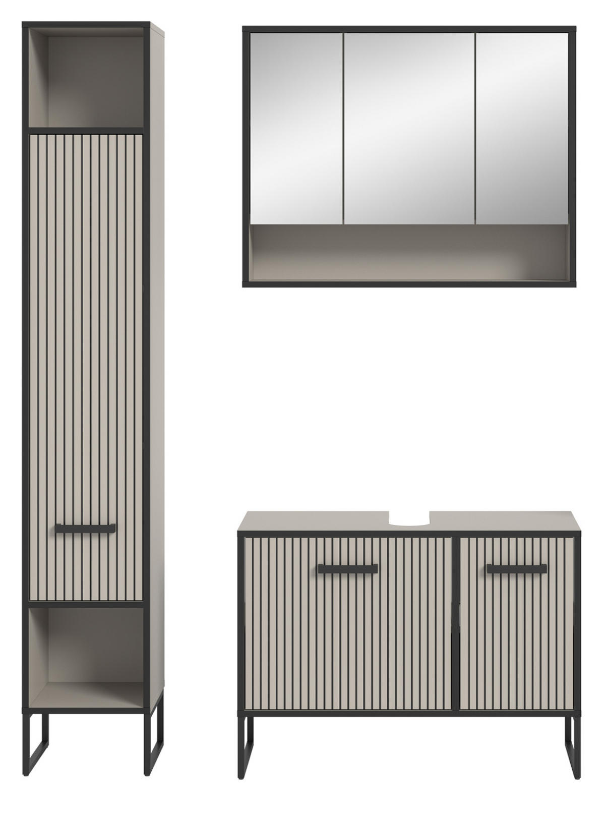 BADMÖBEL-SET 3-teilig Scana in schwarz, sand 125 cm, Kombination mit Soft-Close - Sandfarben/Schwarz, Glas/Holzwerkstoff (125/192/36cm) - Inn.Furn
