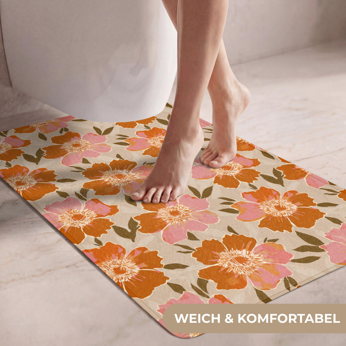 WC-VORLEGER Blumen - Motiv - Retro Toilettenvorleger 60x90 cm - Multicolor, Kunststoff/Textil (60/1cm) - OnlyWow