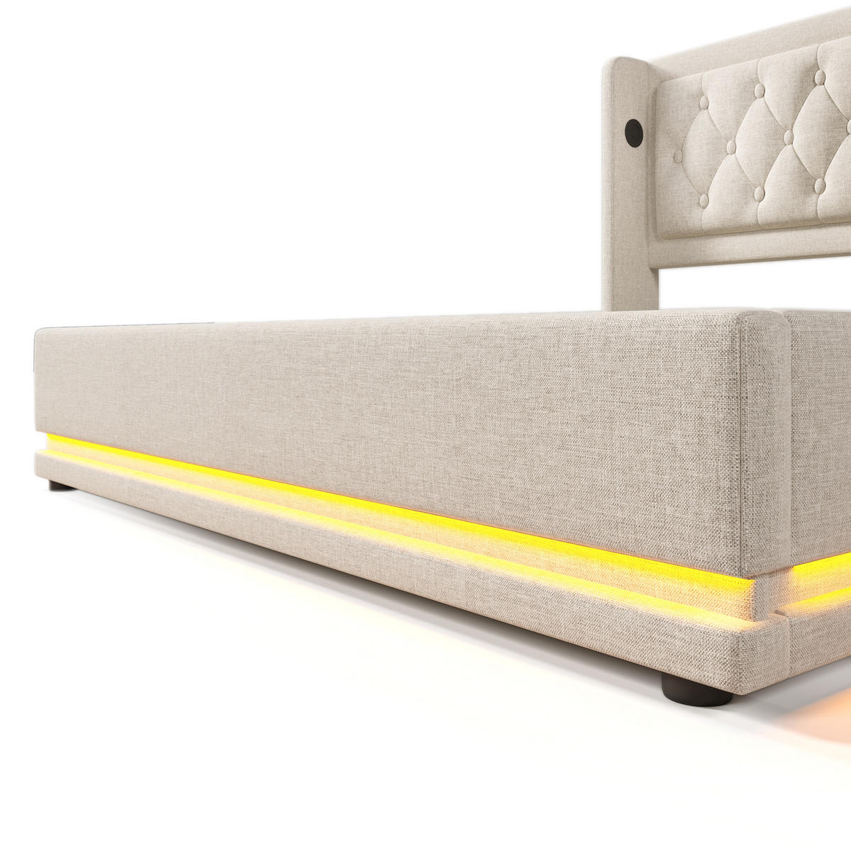 POLSTERBETT aus Baumwolle 180x200 cm in Beige mit LED & USB Typ-C - Beige, Textil (180/200cm) - Modfu