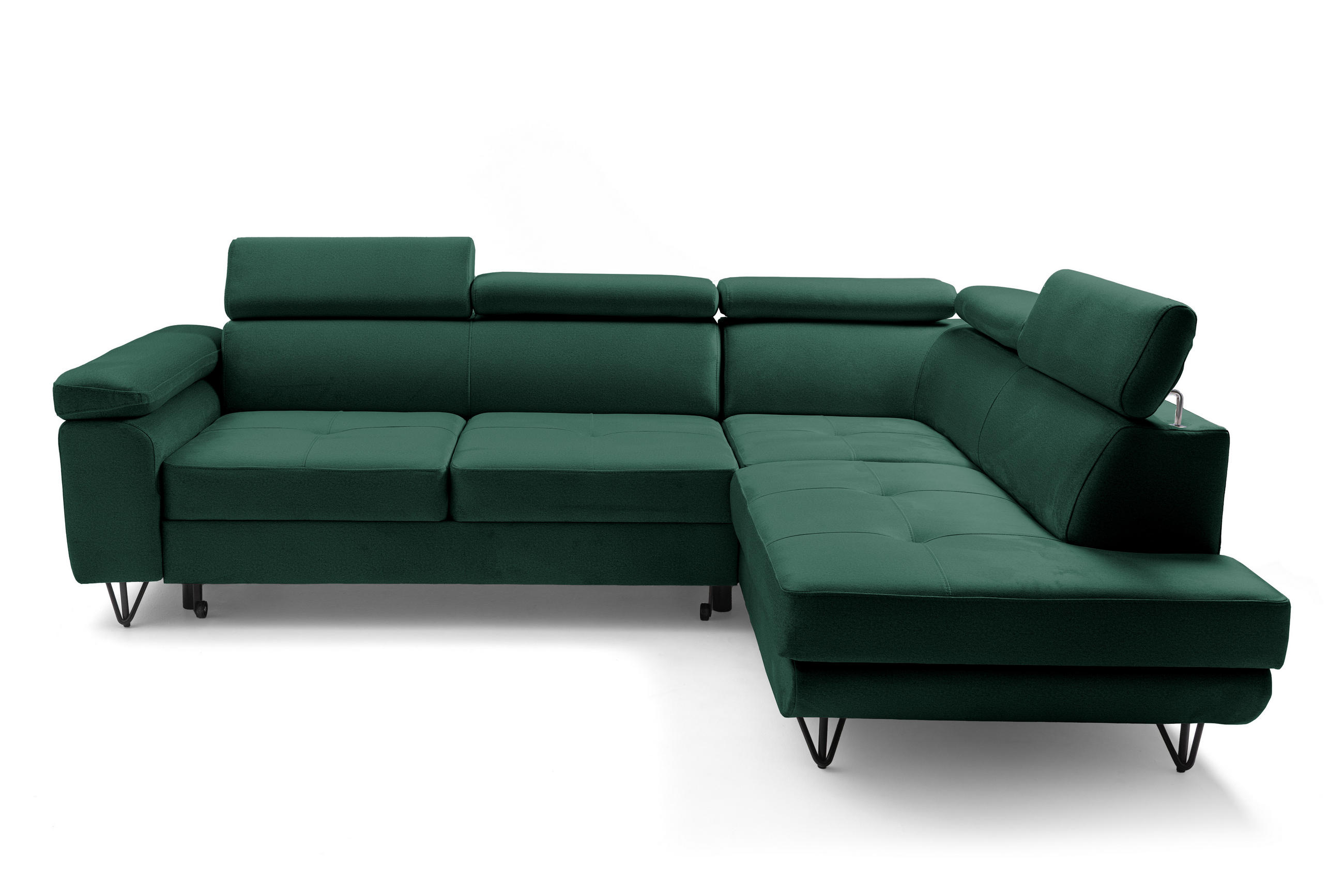 ECKSOFA JUNIOR L Rechts mit Schlaffunktion 194x128 Velours Dunkelgrün - Dunkelgrün/Schwarz, Holz/Textil (184/249cm) - Muffo