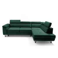 ECKSOFA JUNIOR L Rechts mit Schlaffunktion 194x128 Velours Dunkelgrün - Dunkelgrün/Schwarz, Holz/Textil (184/249cm) - Muffo