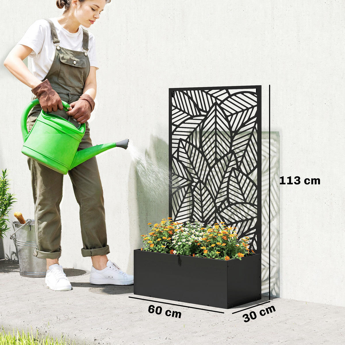 HOCHBEET mit Rankgitter Metall Schwarz - Schwarz, Metall (30/113/60cm) - Outsunny