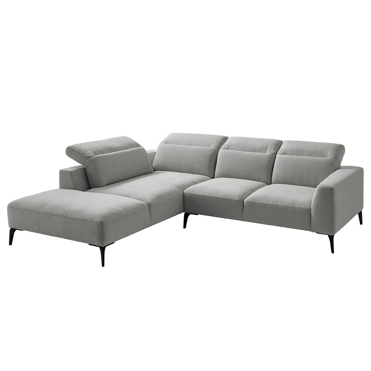 ECKSOFA mit Ottomane - Hellgrau/Schwarz, Textil/Metall (263/238cm) - home24