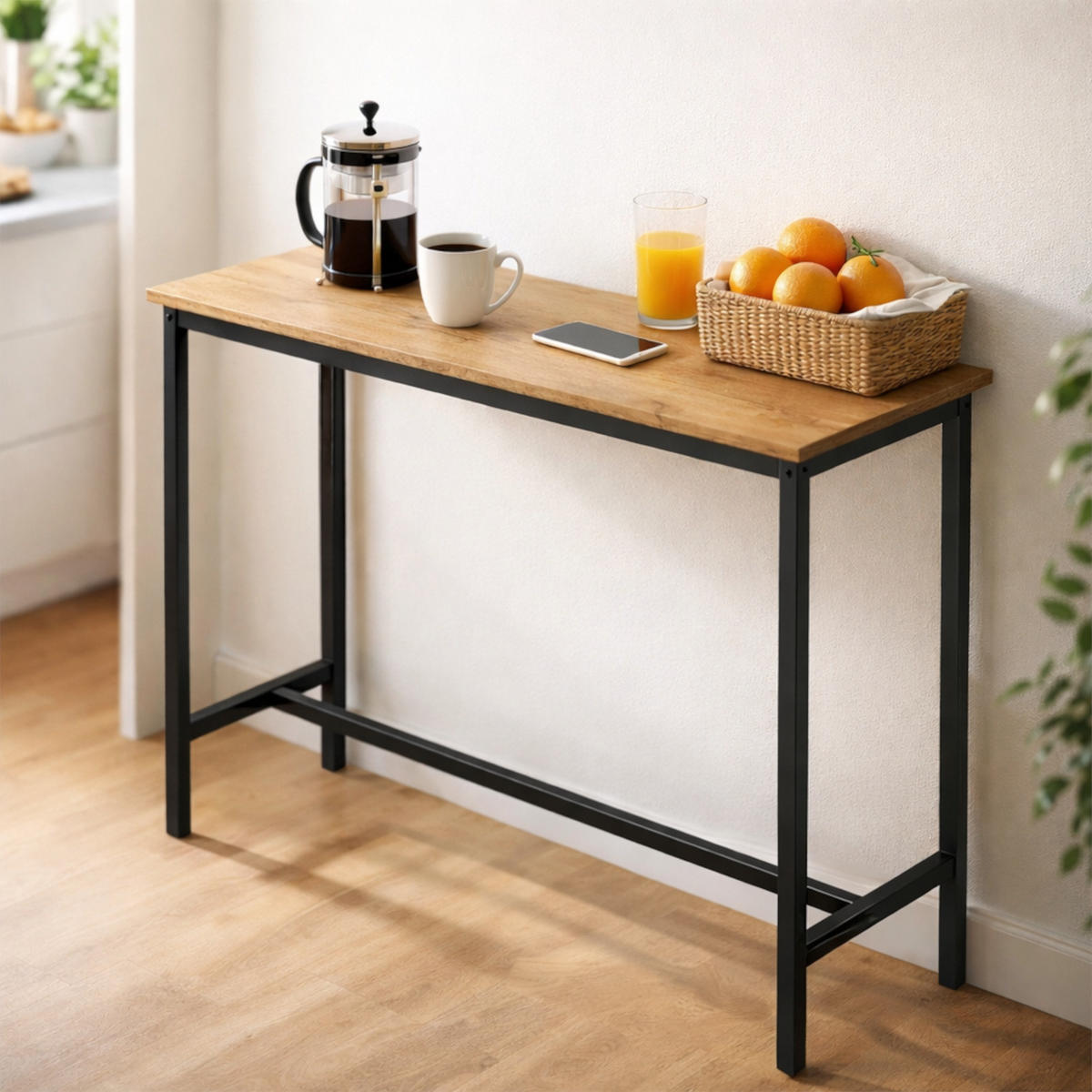 BARTISCH Holzoptik Metall Eichefarben Schwarz Küchentisch 100×40×90 cm - Eichefarben/Schwarz, Holzwerkstoff/Metall (40/100/90cm) - Begryf