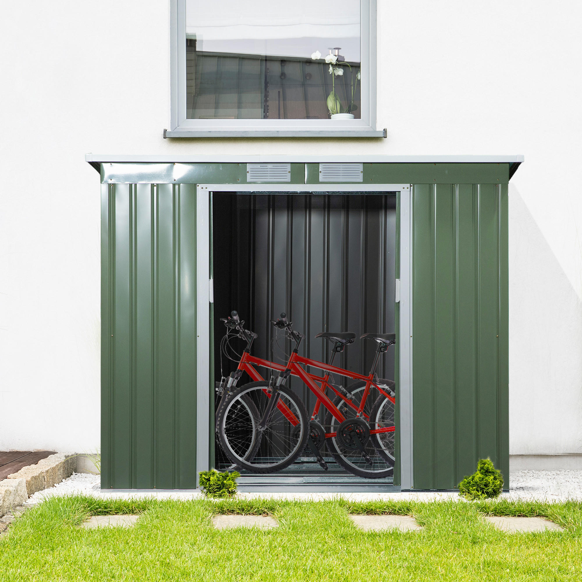 GERÄTEHAUS 2,42 m², aus Verzinkter Stahl, wetterfest, für Garten, Grün - Grün, Metall (130/173/213cm) - Outsunny