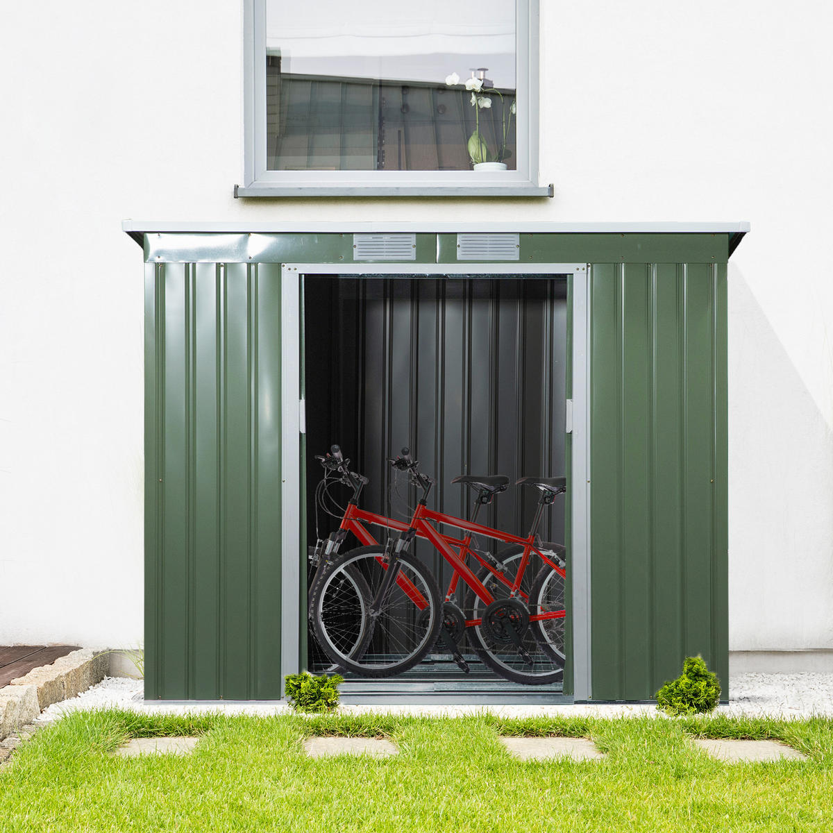 GERÄTEHAUS 2,42 m², aus Verzinkter Stahl, wetterfest, für Garten, Grün - Grün, Metall (130/173/213cm) - Outsunny