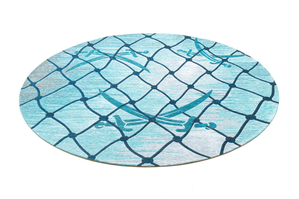 FLACHWEBTEPPICH Keitum 100x100 cm - Türkis, Textil (100/100cm) - Sansibar SYLT
