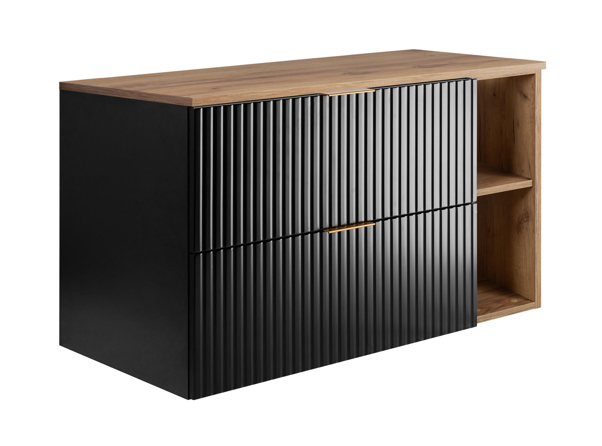 BADEZIMMERSCHRANK, Schwarz / Gold Craft Eiche + Goldener Griff, 100 x 57 x 46 cm - Eichefarben/Goldfarben, Holzwerkstoff (100/57/46cm) - 3XE LIVING