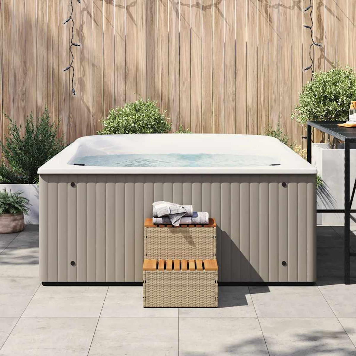 WHIRLPOOLTREPPE Beige 50/50/50,5 Cm Poly Rattan Akazie Massiv - Beige, Holzwerkstoff (50/50.5/50cm) - vidaXL