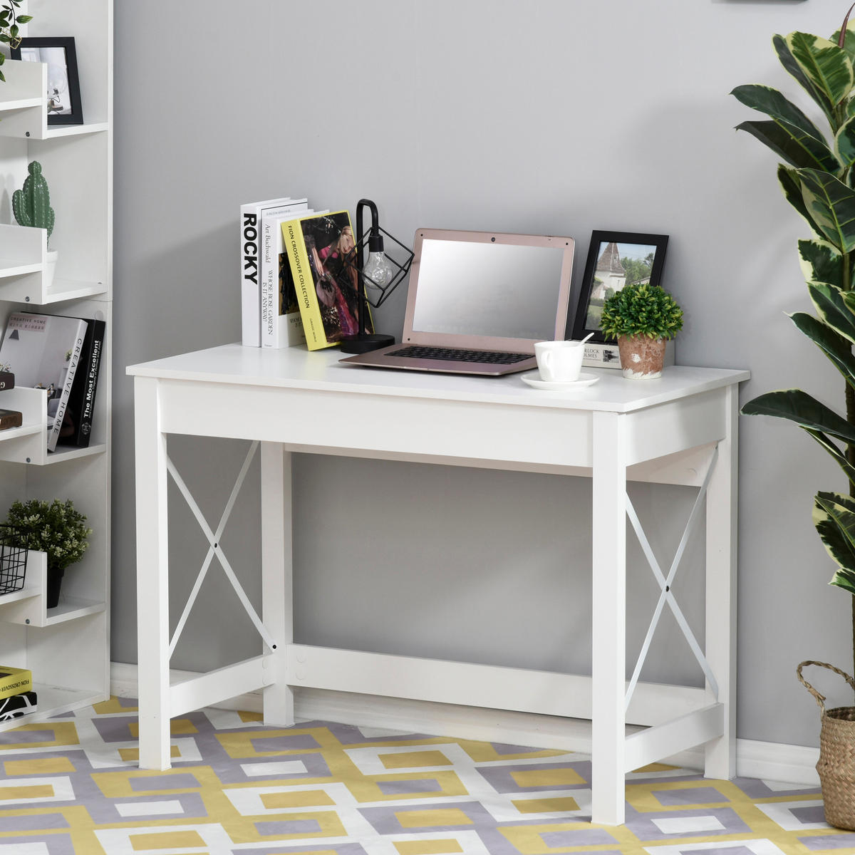COMPUTERTISCH Weiß mit X-förmigen Metallstreben 105/50/76 cm - Weiß, Holzwerkstoff (50/105/76cm) - PANGIVO
