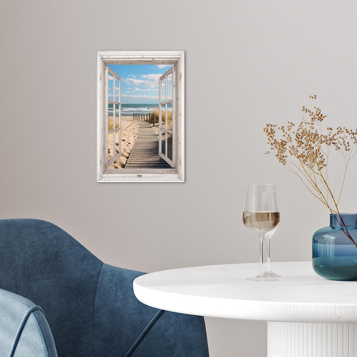 POSTER Fenster - Meer - Küste - Natur - Ausblick - Strand - Wattenmeer 20x30 cm - Beige, Papier (20/30/0.1cm) - MuchoWow