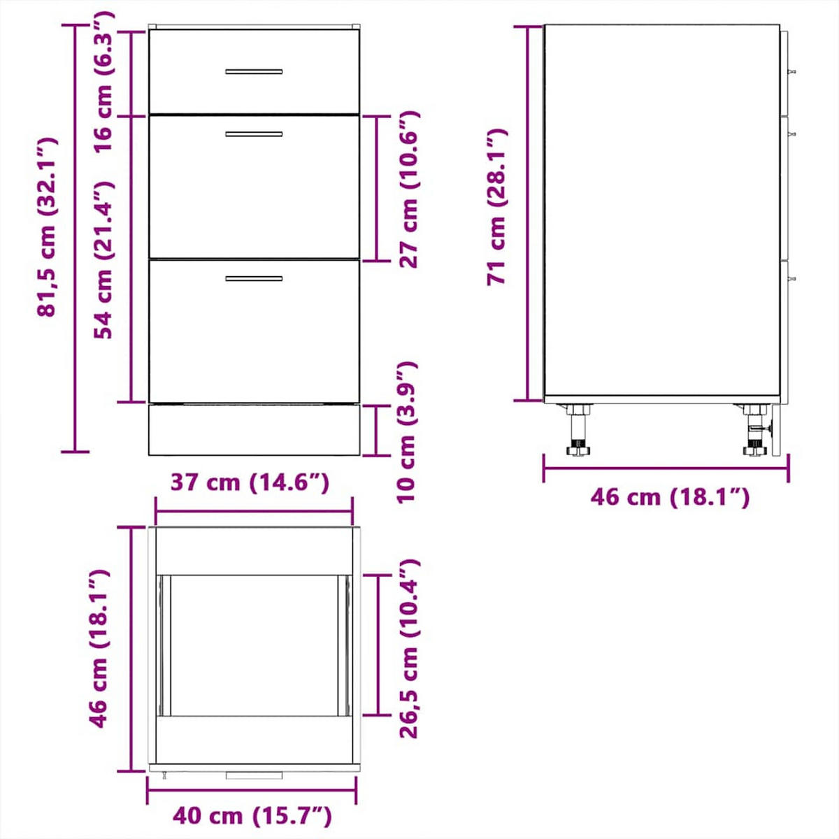 UNTERSCHRANK Lyon Weiss 40/46/81,5 Cm Holzwerkstoff - Weiß, Holzwerkstoff (46/81.5/40cm) - vidaXL