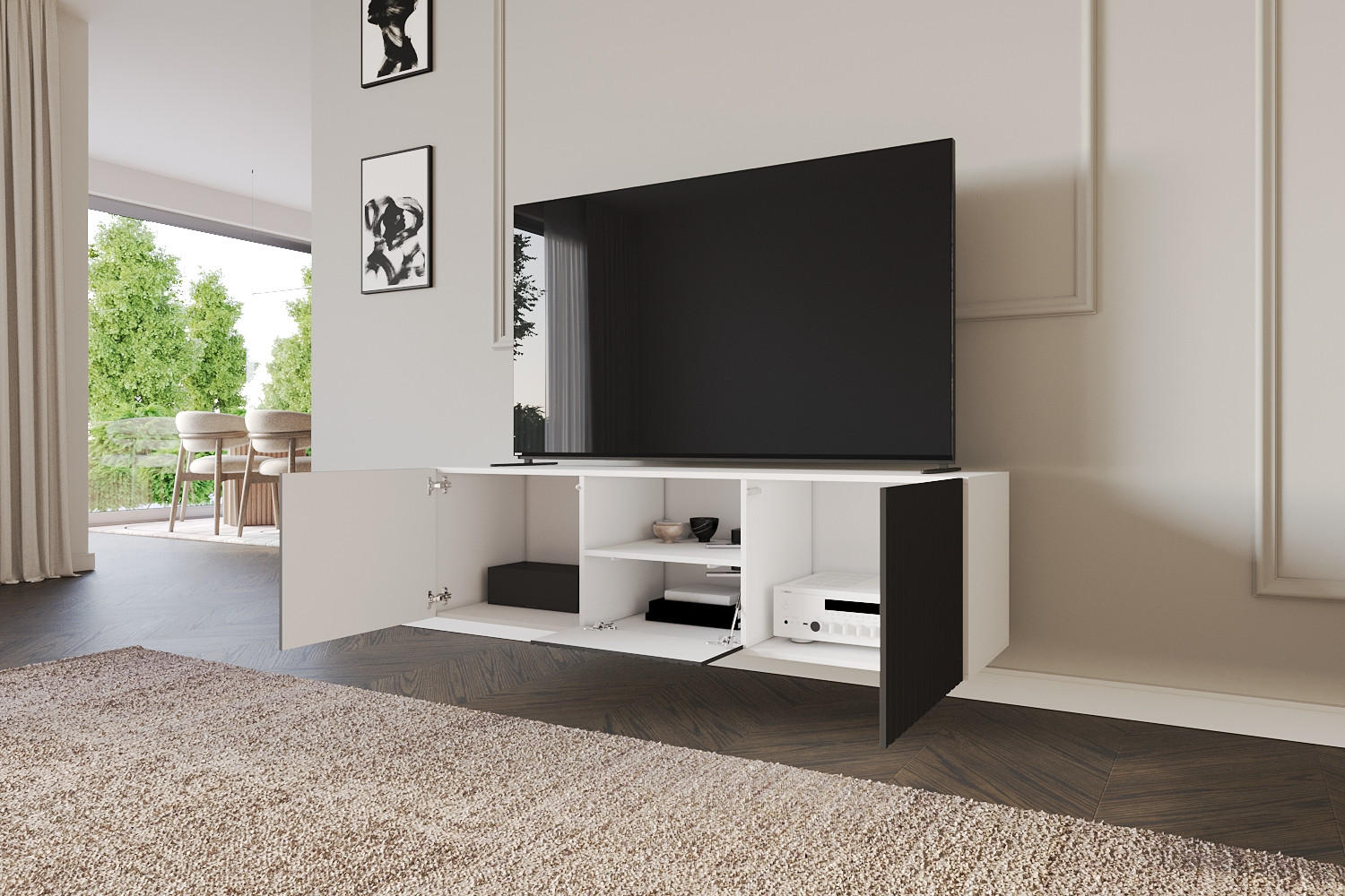 LOWBOARD KITO-W 140x40x41 cm - Weiß / Schwarz - Schwarz, Holzwerkstoff (140/40/41cm) - ALTDECOR