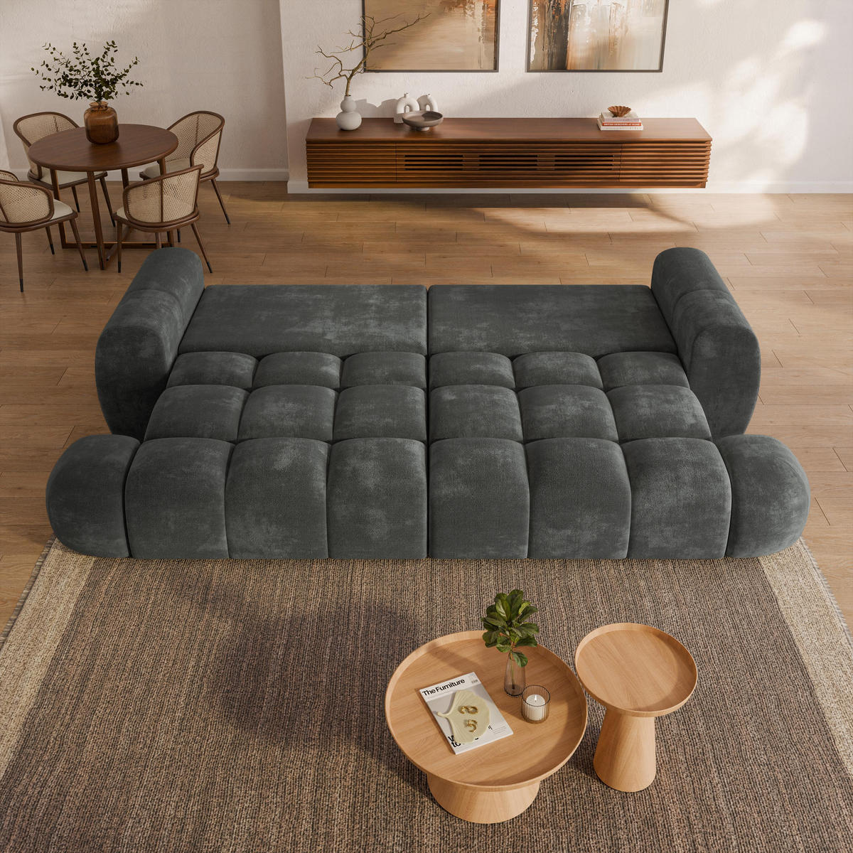 BETTSOFA DAFNE Grau Chenille-Stoff mit Schlaffunktion - Grau, Textil (300/88/113cm) - MASSENO