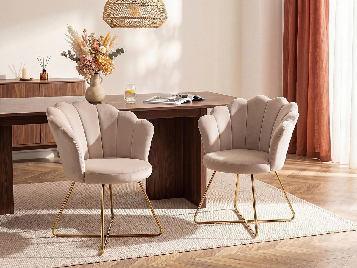 STUHL - 69 cm x 64 cm - samt - beige Fiori - Beige, Textil (69/85.5/64cm) - Vente-Unique