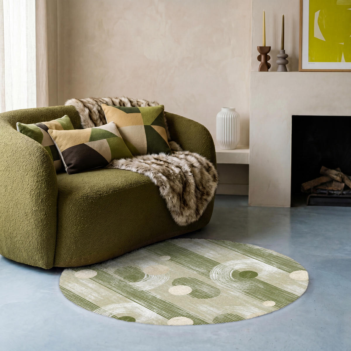 TEPPICH - Künstlerisch - Modern - Grün - 90x90 cm - Olivgrün, Kunststoff/Textil (90/0.4cm) - OnlyWow