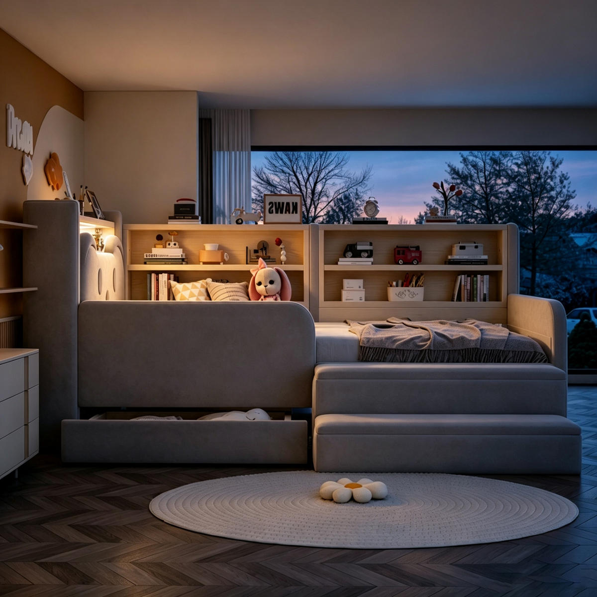 POLSTERBETT 90*200 cm mit LED, USB und Schublade, Hellgrau - Hellgrau, Textil (90/200cm) - FLIEKS
