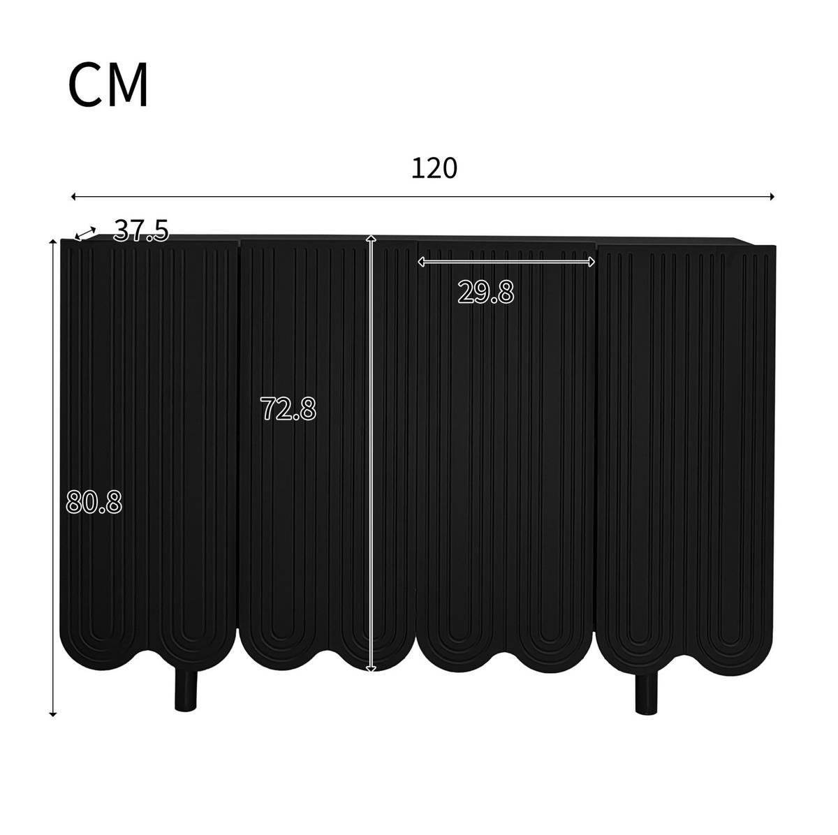 SIDEBOARD 120/37,5/80,8 cm aus MDF mit tropfenförmig geschnitzten Türen Schwarz - Schwarz, Holzwerkstoff (120/37.5/80.8cm) - Modenvie
