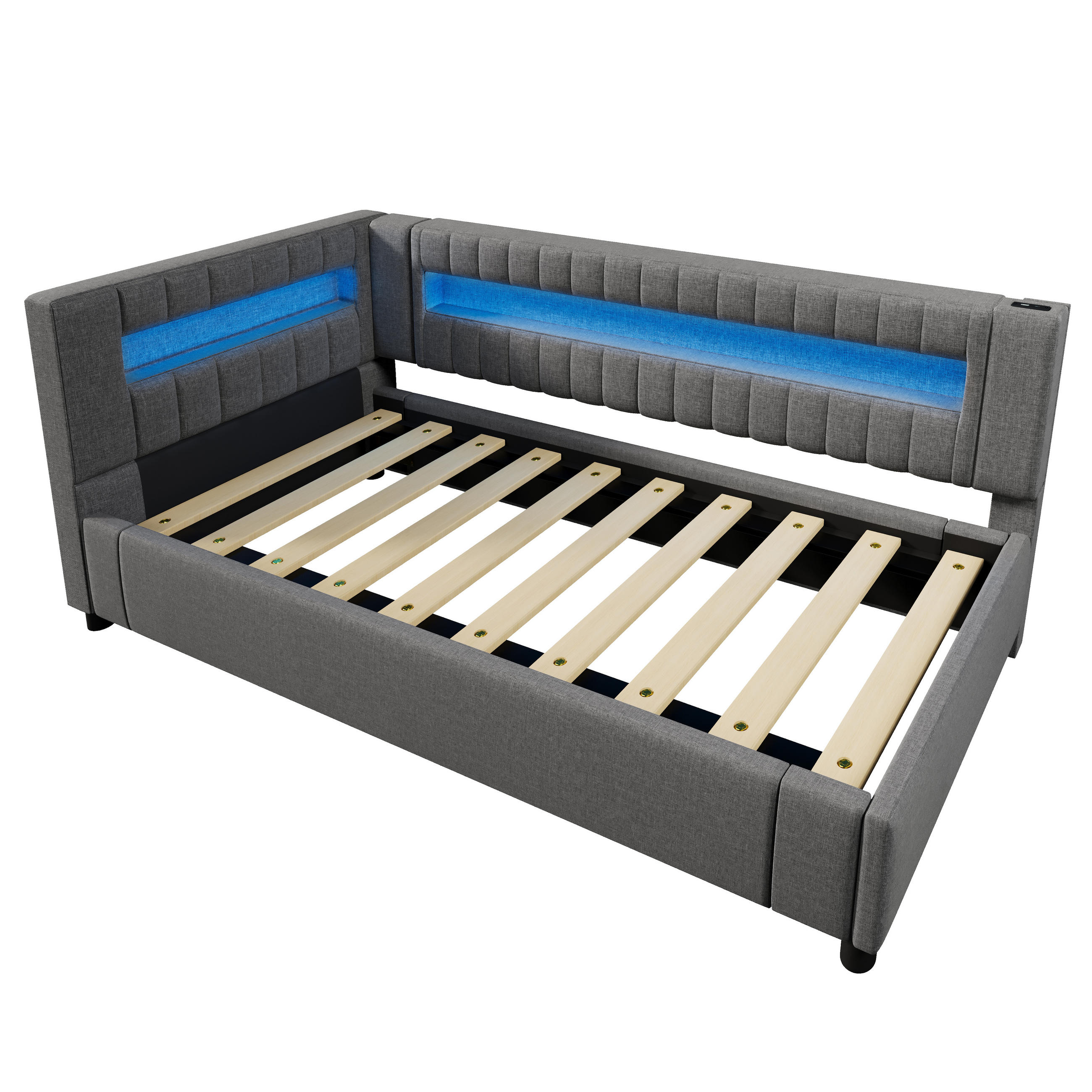 TAGESBETT 90/200 cm DE-04927, mit LED, Hydraulik und USB+Typ-C in Grau - Grau, Holzwerkstoff (90/200cm) - ComfortXL