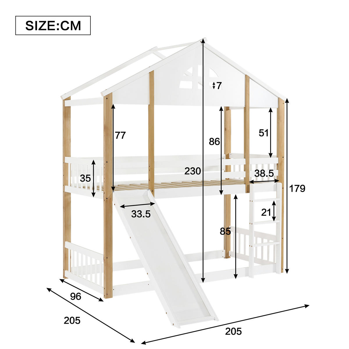 ETAGENBETT 90x200 cm Rutsche Haus weiß - Weiß, Holz (90/200cm) - LEBENLANG