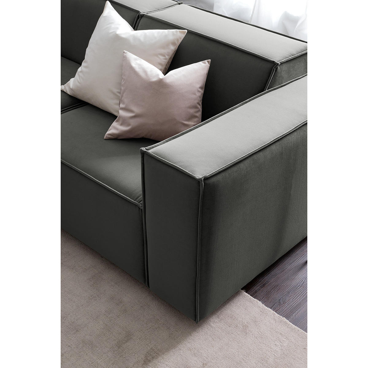 ECKSOFA mit Ottomane - Schwarz/Grau, Kunststoff/Textil (260/234cm) - home24