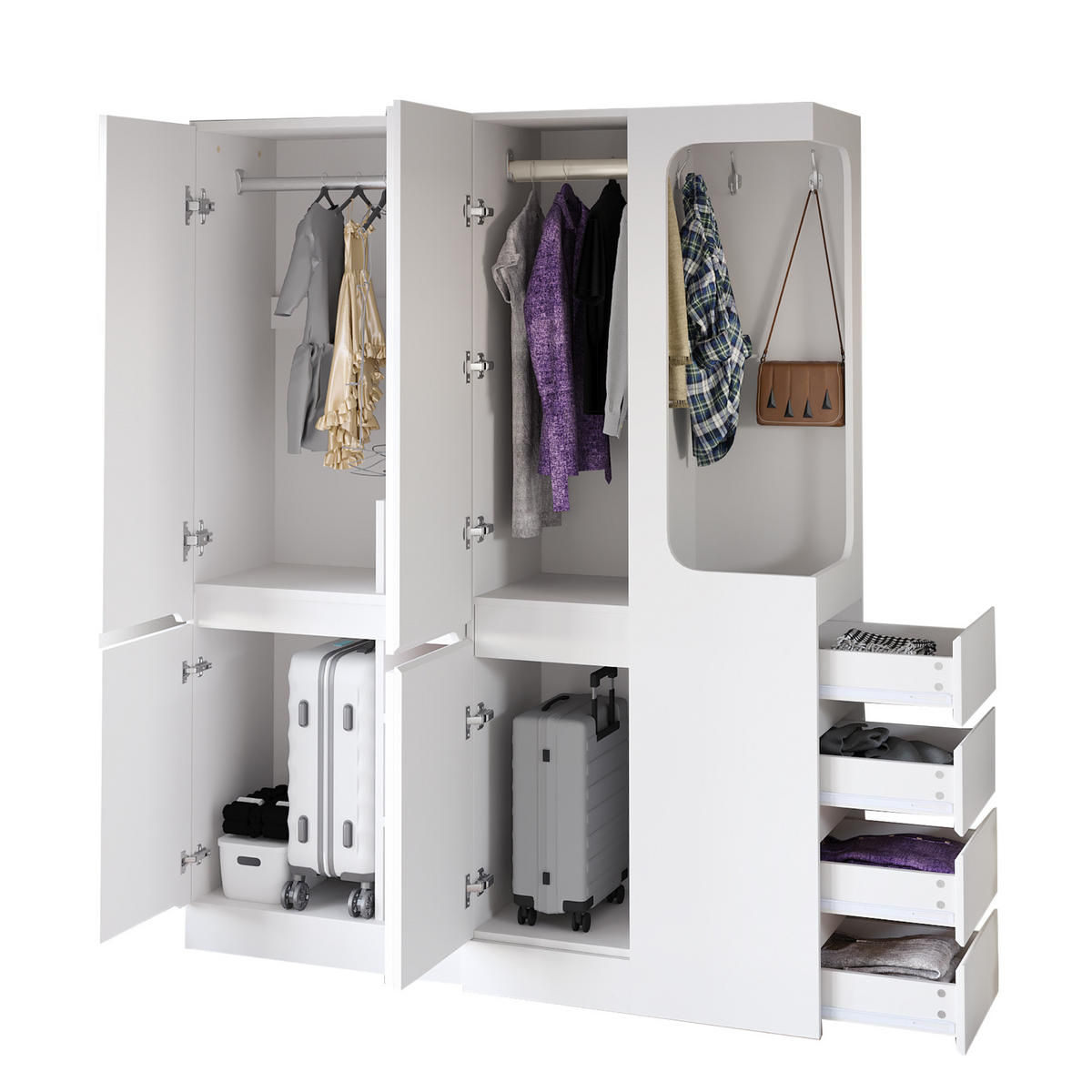 KLEIDERSCHRANK 140x40x170cm Schubladen Stauraum Weiß Rechts - Weiß, Holz (140/170/40cm) - FLIEKS